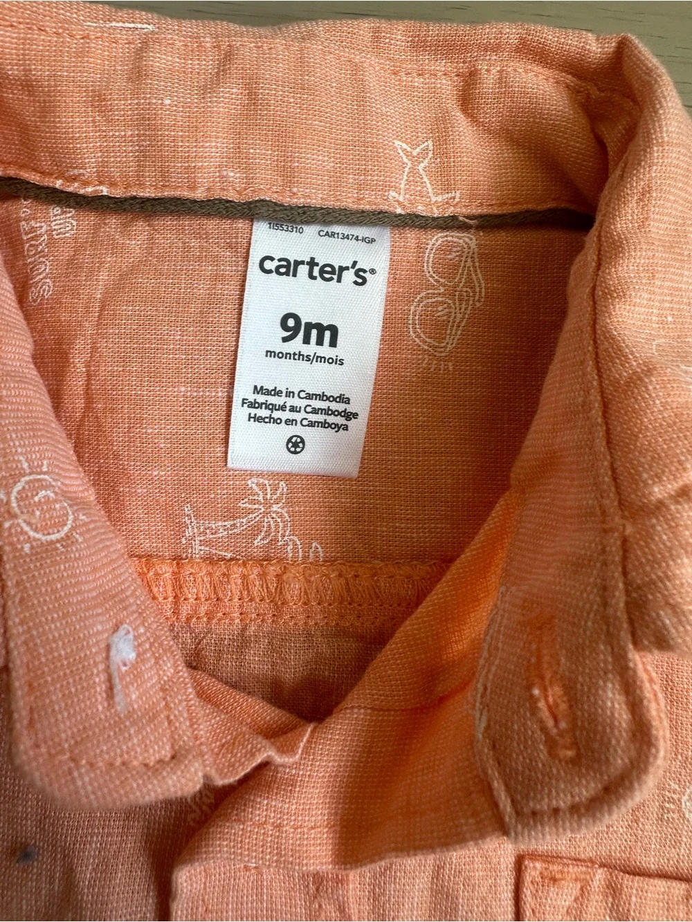 Carter's Peach Short-Sleeve Button-Down Shirt for Kids